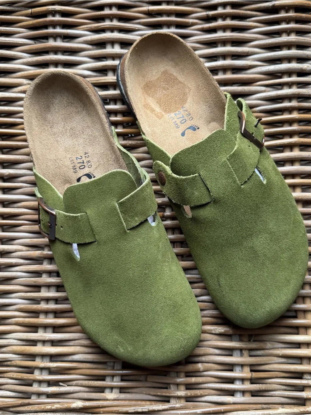 New Betula Birkenstock Boston Men's Green Suede Buckle Sandals 42 EU 9 US Clog